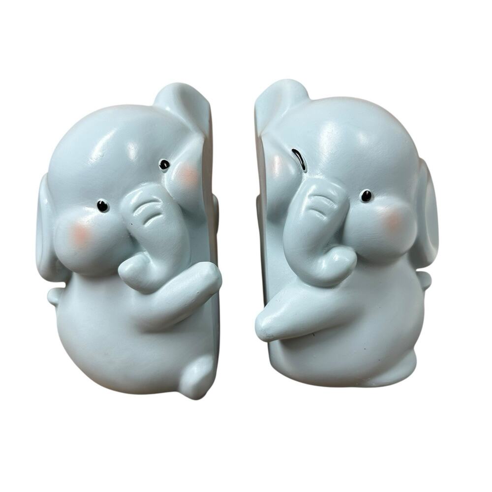 Elephant Bookends Kids Room Nursery Decor Cute Squished Faces Heavy Jungle 5"